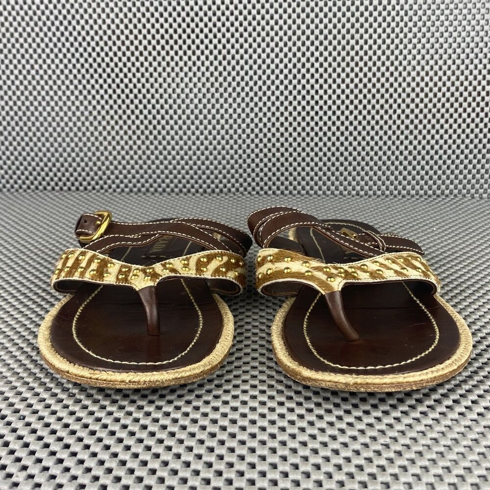 Vintage Prada Sandals Womens 37.5 Brown Leather Thong Sandals Made in Italy - Picture 6 of 12